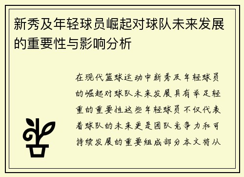 新秀及年轻球员崛起对球队未来发展的重要性与影响分析